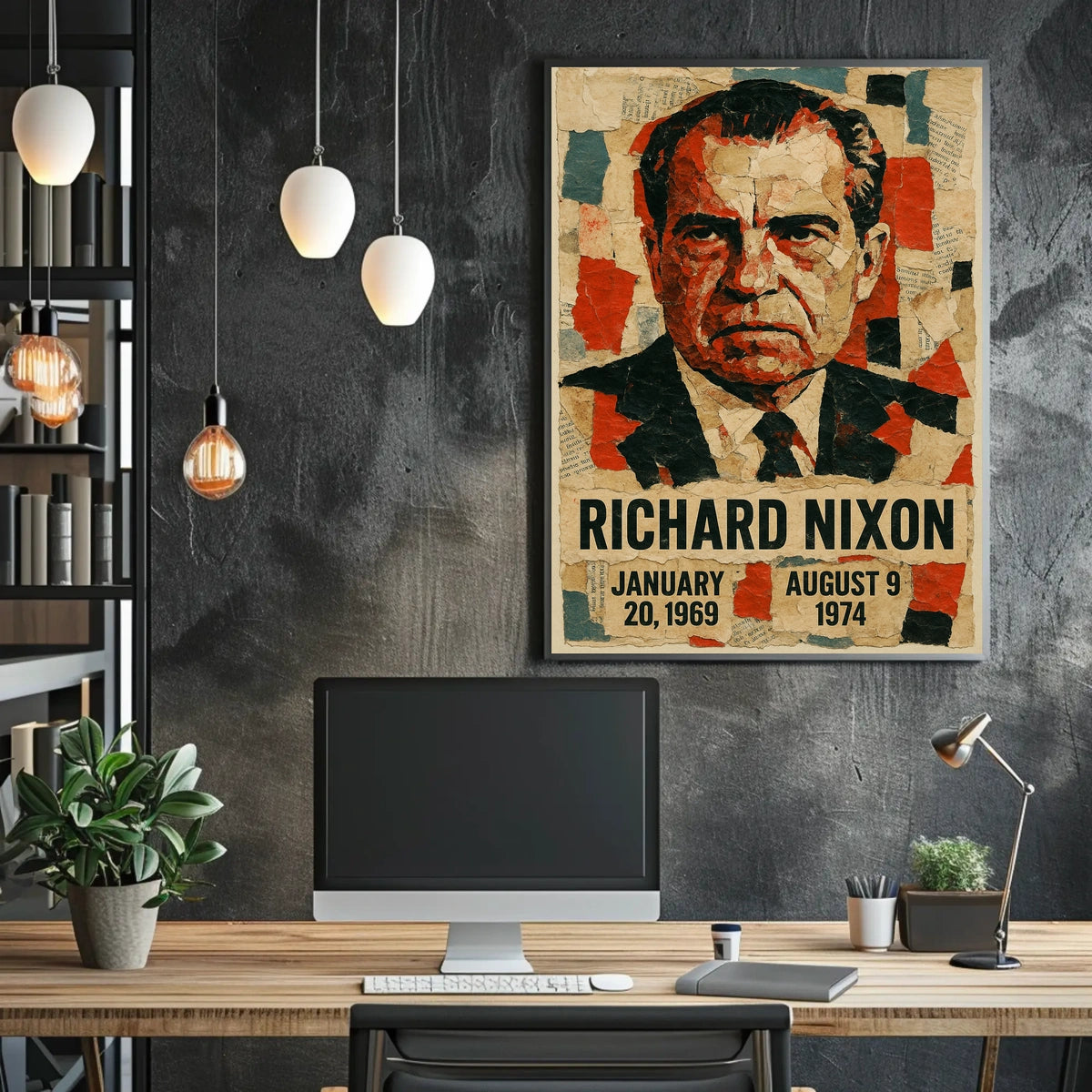 Richard Nixon 37th President of the United States Layered paper Collage Poster