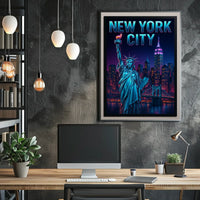 Neon NYC Skyline Night Cityscape Poster Modern Wall Art