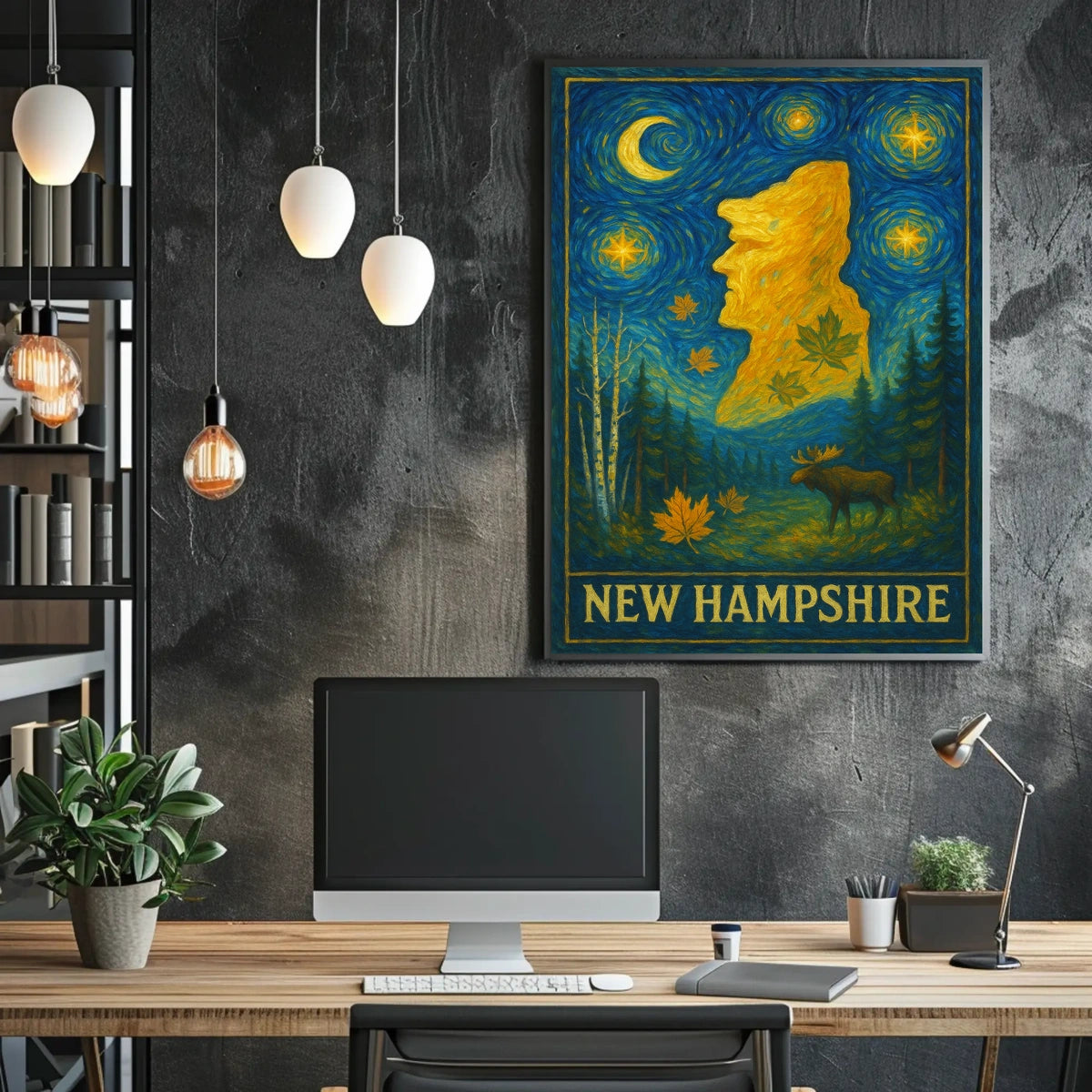 New Hampshire Starry Night Artistic Poster