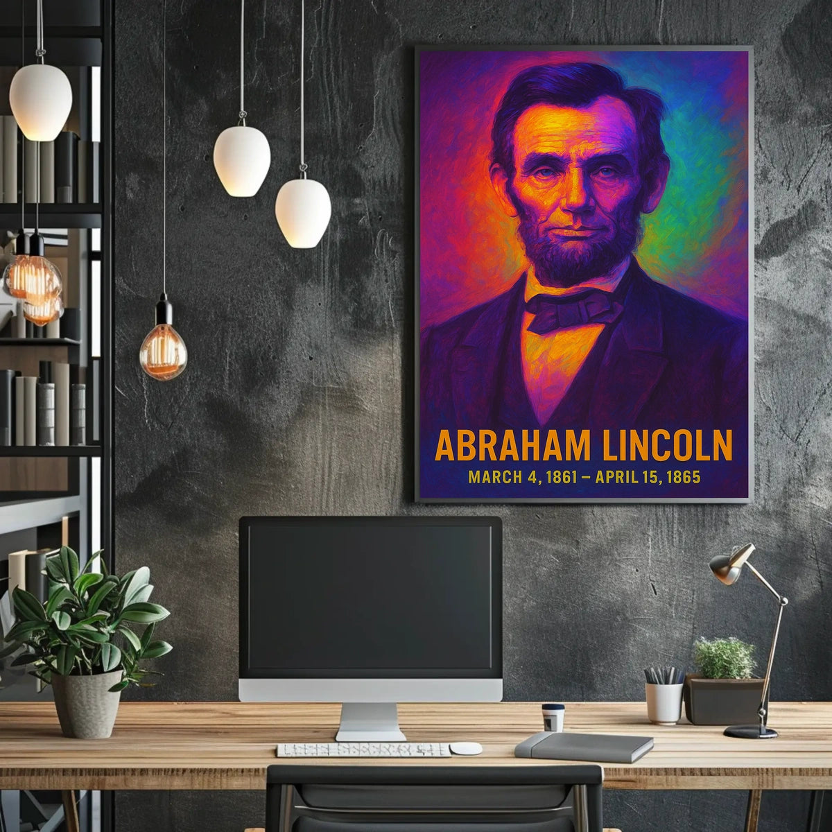 Abraham Lincoln 16th President of the United States Neon Gradient Overlay Poster