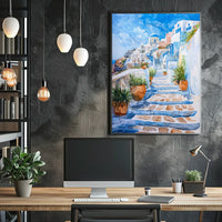 Santorini Serenity: Watercolor Greek Island Poster