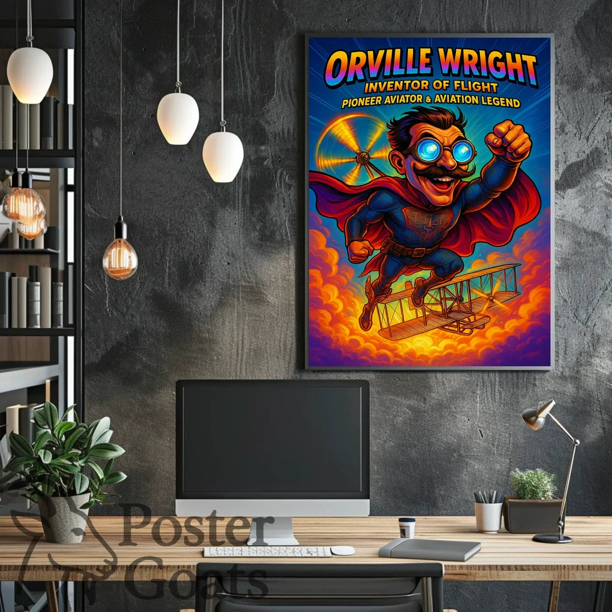 Orville Wright Comic Superhero Aviation Poster