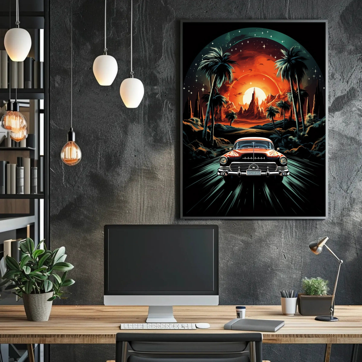 Retro Drive into the Sunset Poster