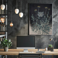 Mystical Abstract Wolf Amidst Wildflowers Artistic Poster PosterGoat