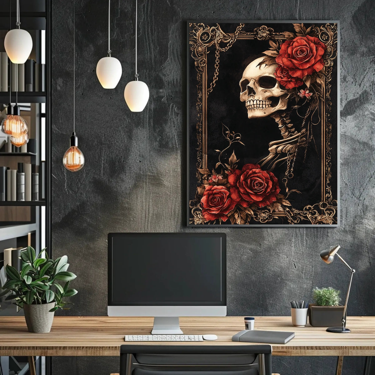 Skull and Roses Art in Ornate Baroque Artistic Poster