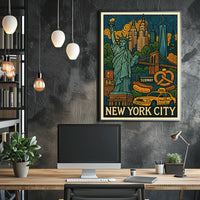 New York City Icons Vibrant Poster Modern Wall Art