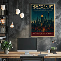 New York City Poster Vintage Travel Skyline Wall Art