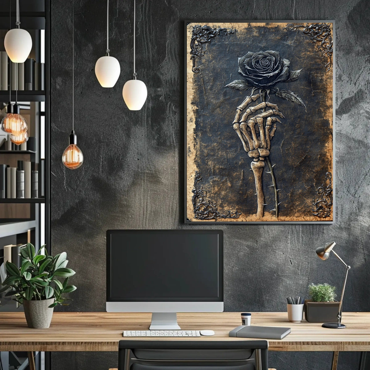 Skeletal Hand with Rose: Abstract, Artistic, or Pop Culture Poster