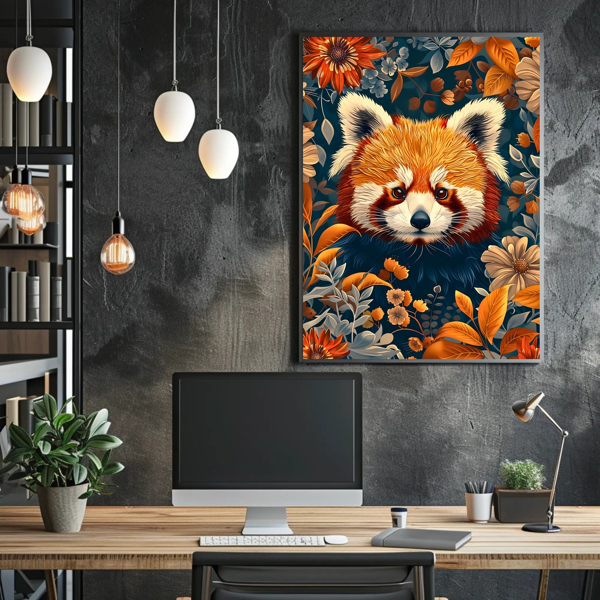 Red Panda in Bloom Wall Art Print