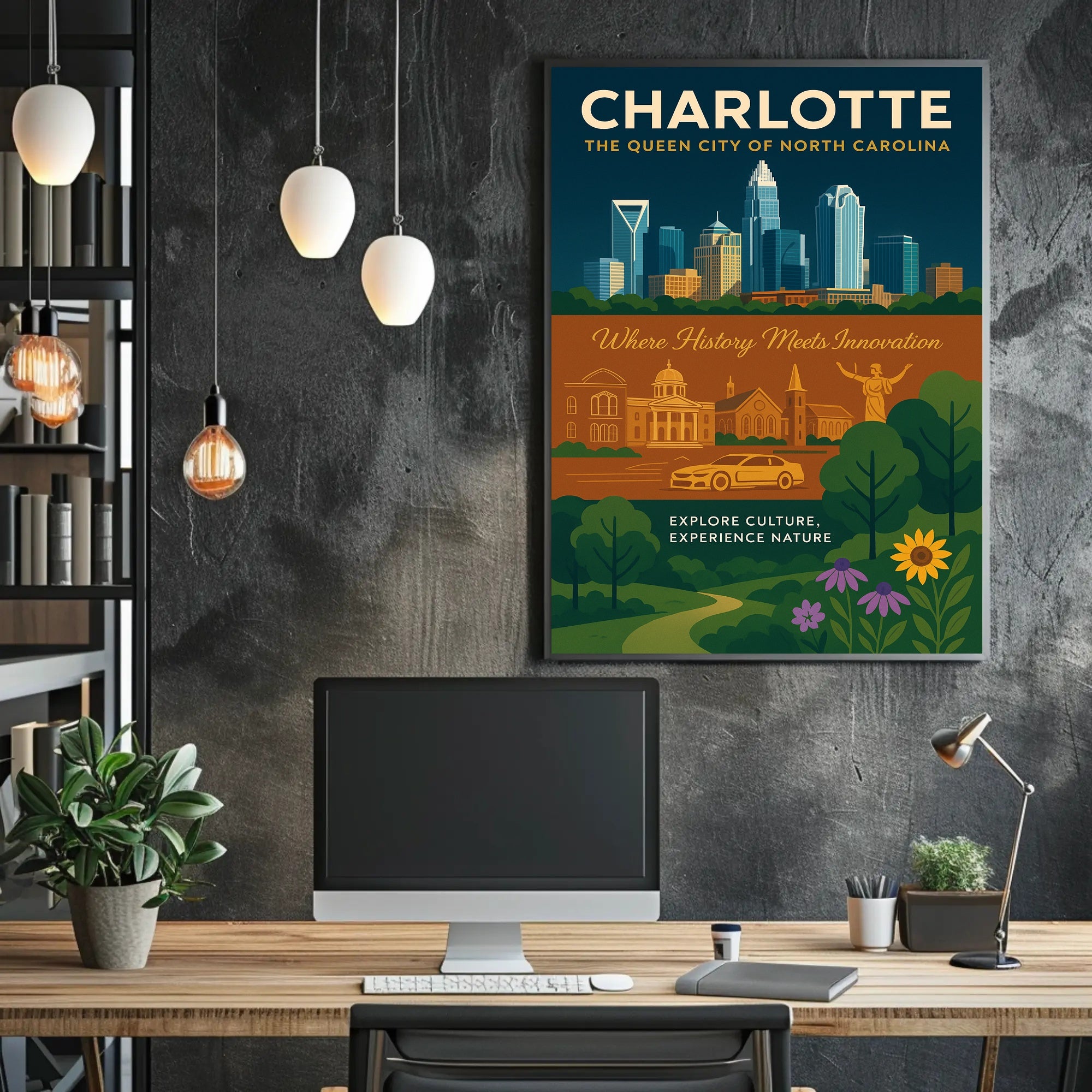 Charlotte's Skyline and Heritage Urban or Cityscape Poster PosterGoat