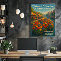 Tulip Market Canal Poster Vibrant Spring Home Decor Lovers