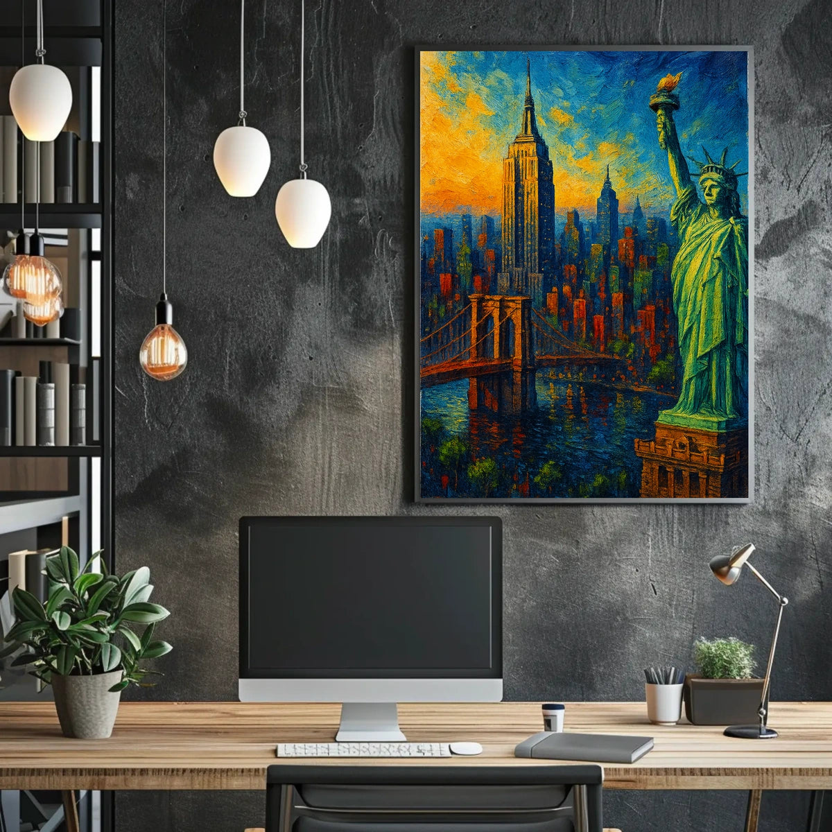 New York City Sunset Skyline Poster Modern Wall Art