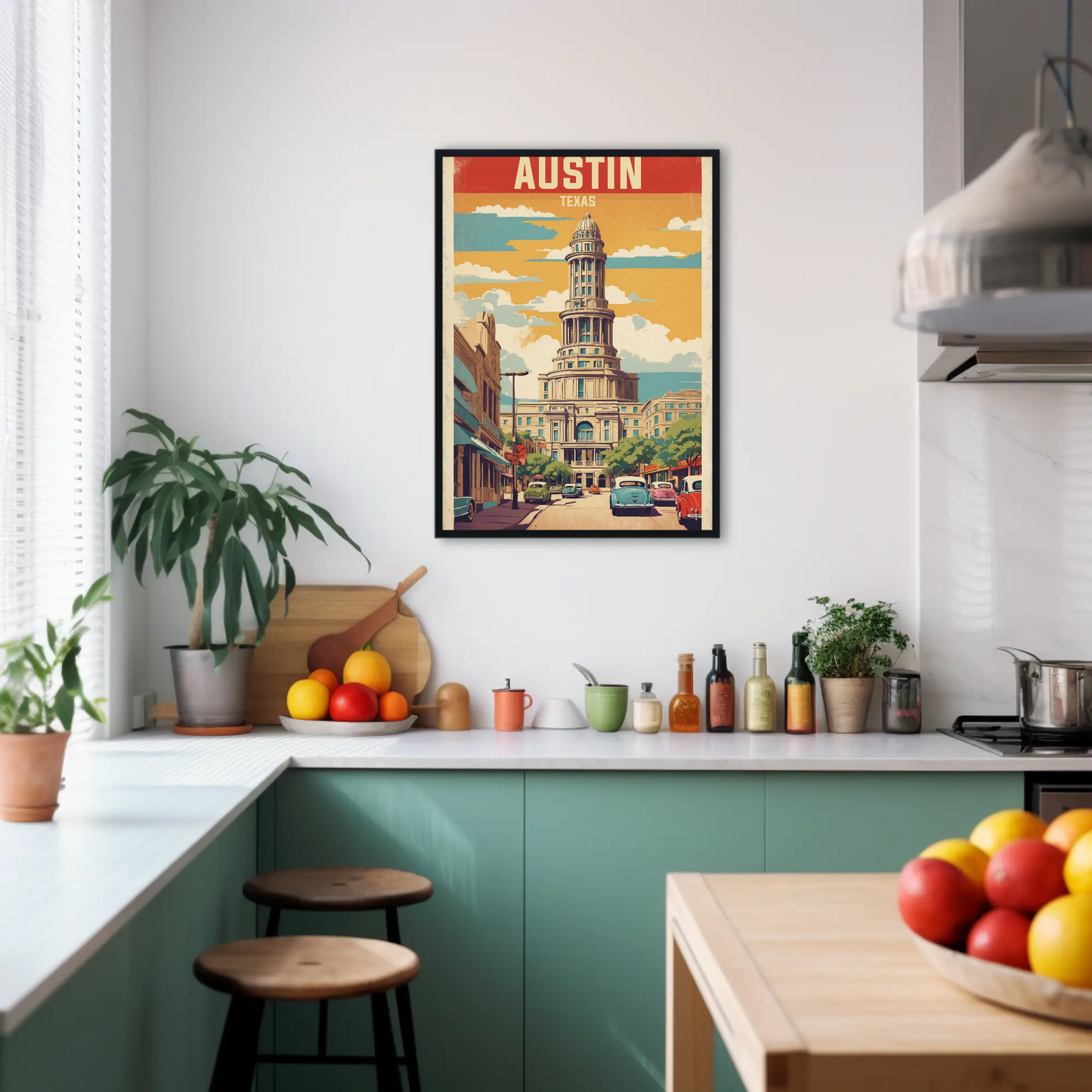 Austin Texas Downtown Capitol Vintage Travel Poster