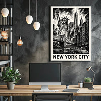 Iconic New York City Poster Monochrome Skyline For NYC Home