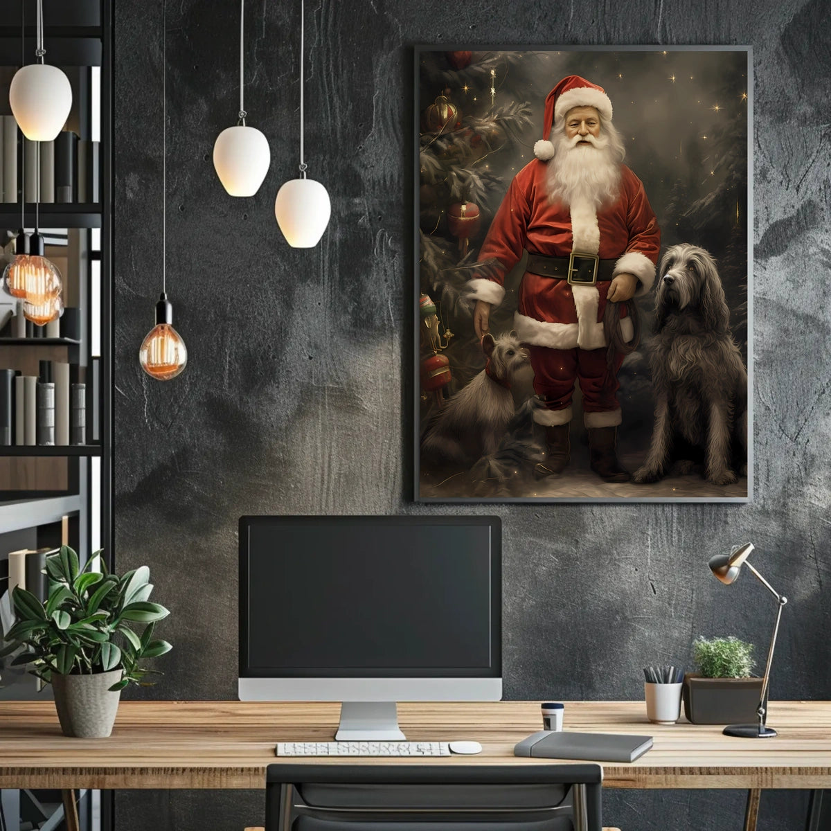 Santa Claus And His Canine Companions Poster
