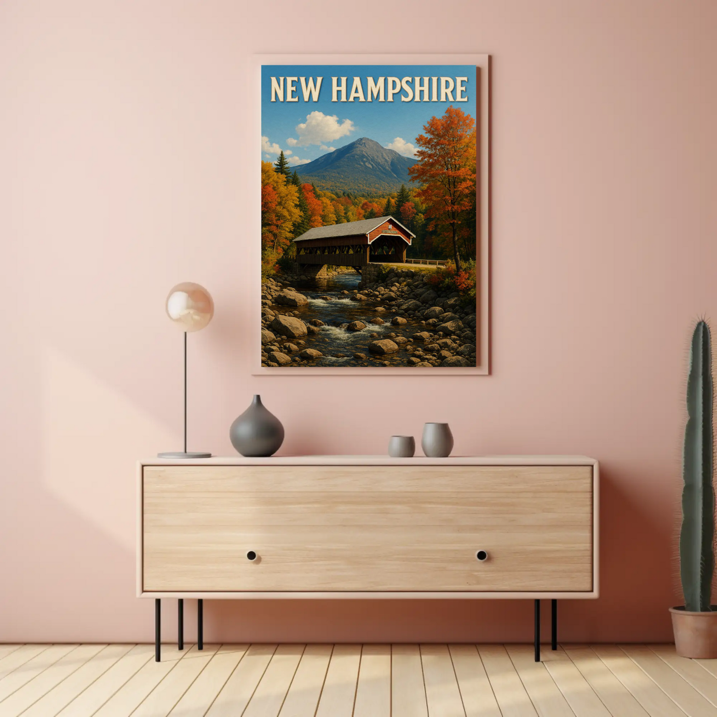 New Hampshire Covered Bridge Autumn Foliage Scenic Travel Poster Travel Poster
