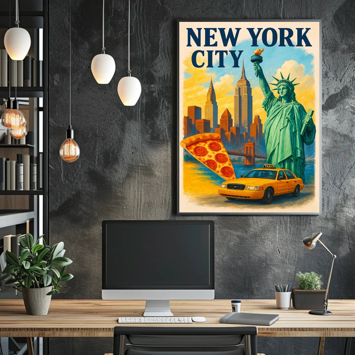 New York City Icons Cityscape Poster Modern Wall Art