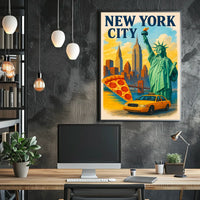 New York City Icons Cityscape Poster Modern Wall Art