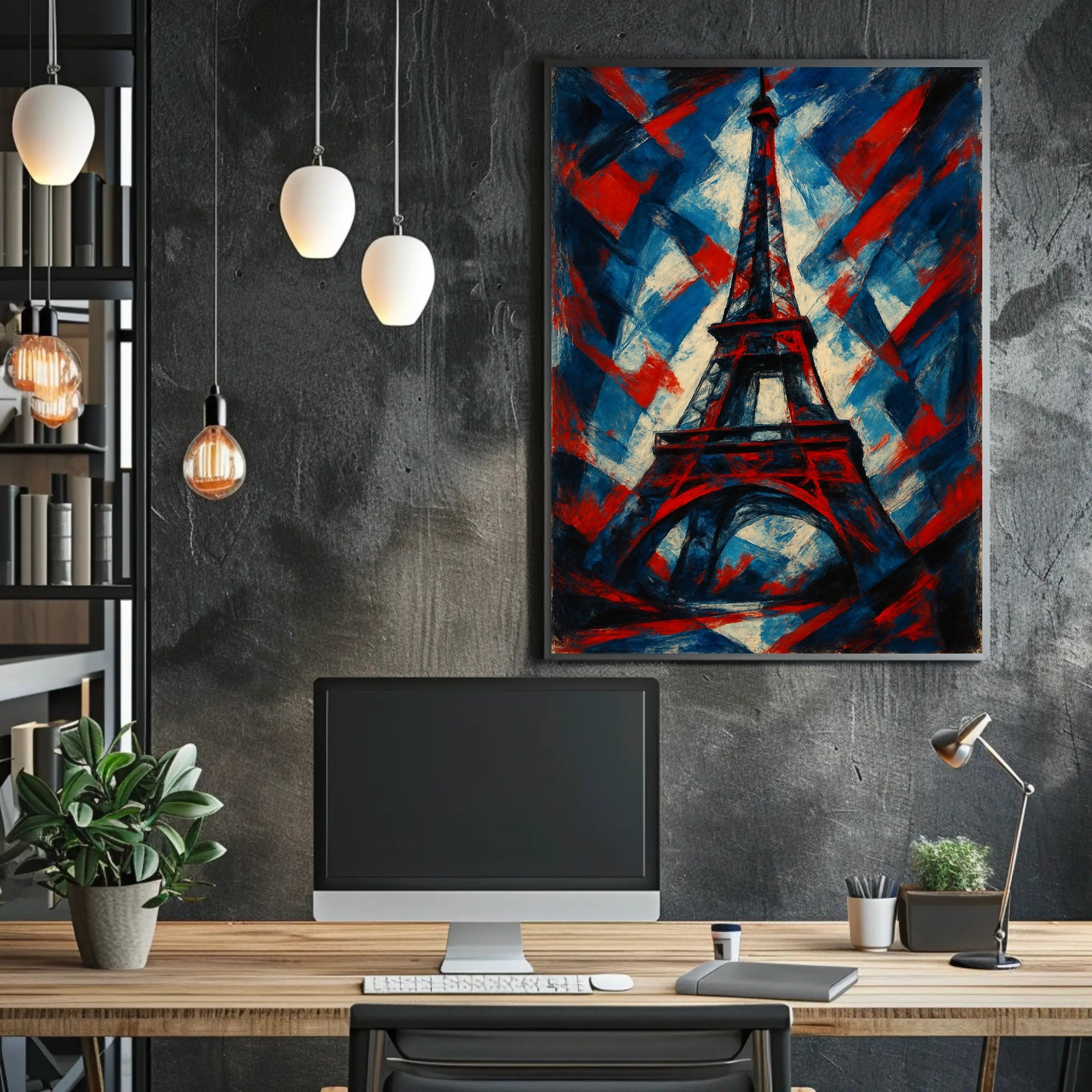Eiffel Tower Abstract in Vibrant Patriotic Poster