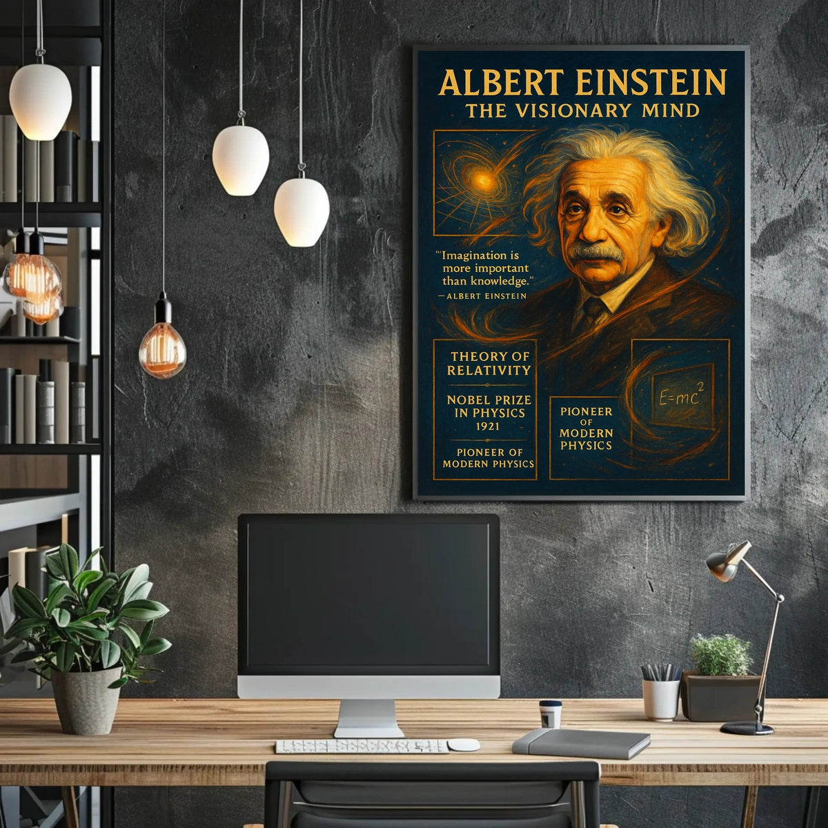Albert Einstein Visionary Mind Vintage Art Poster