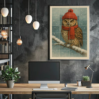 Winter Owl In Red Poster