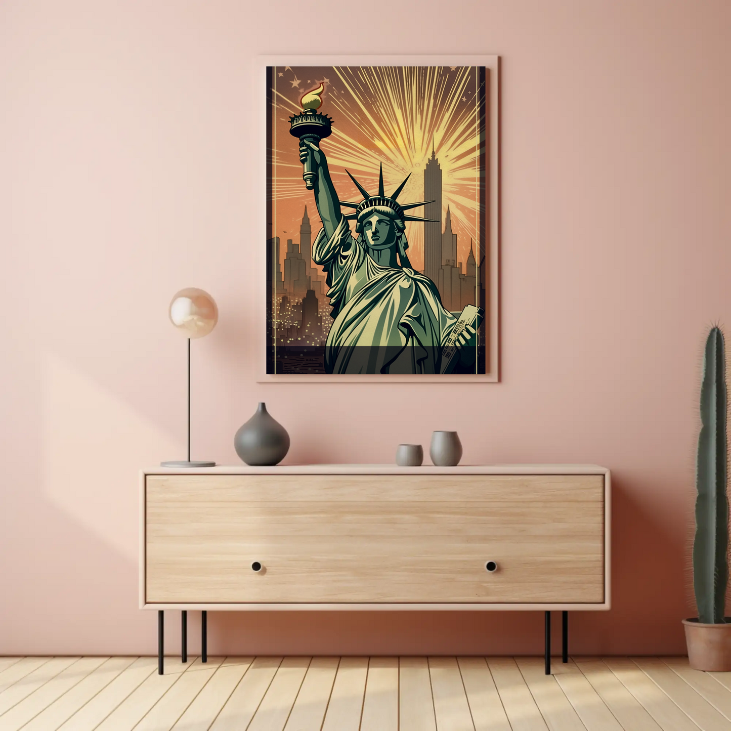 Statue Of Liberty Fireworks Skyline Travel Poster