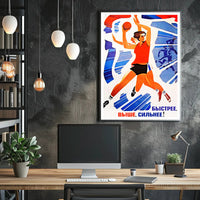 Dynamic Female Athlete Vintage Sports Propaganda Poster