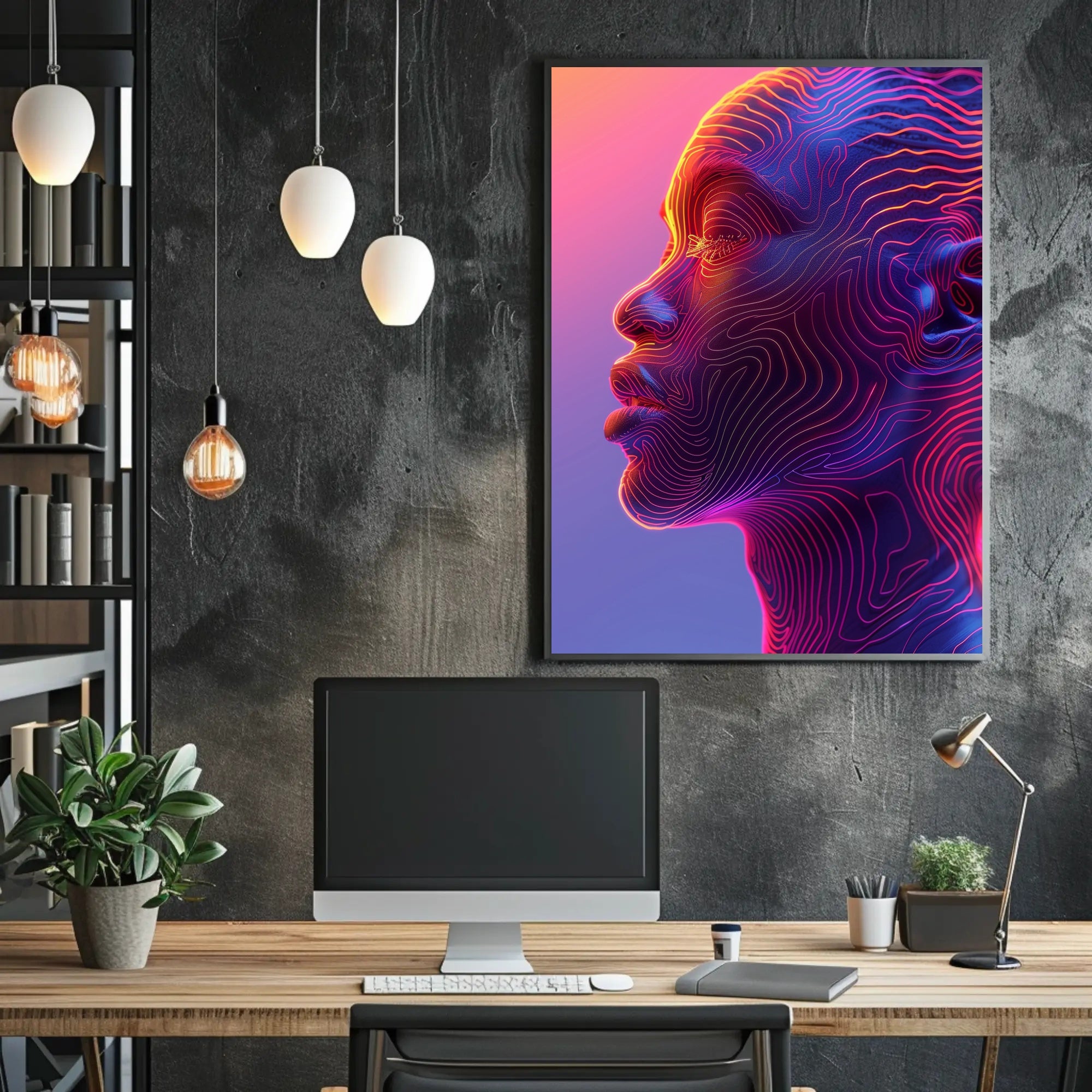 Futuristic Neon Human Profile Abstract or Artistic Poster PosterGoat