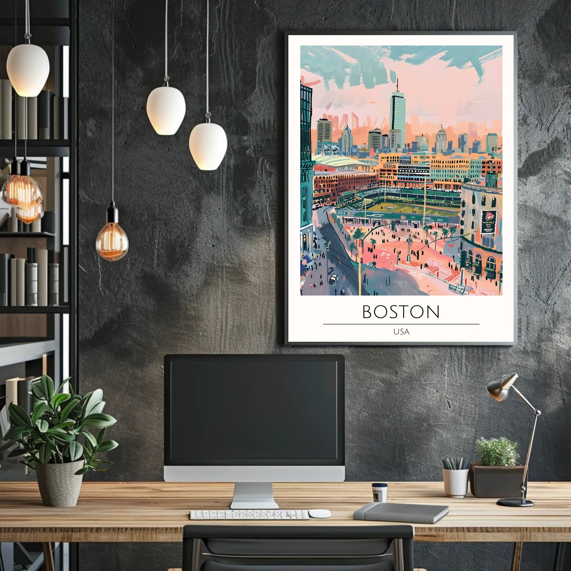 Boston Cityscape Illustration Poster PosterGoat