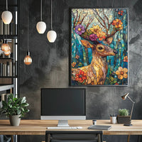 Deer in Vibrant Stained Glass Art Poster