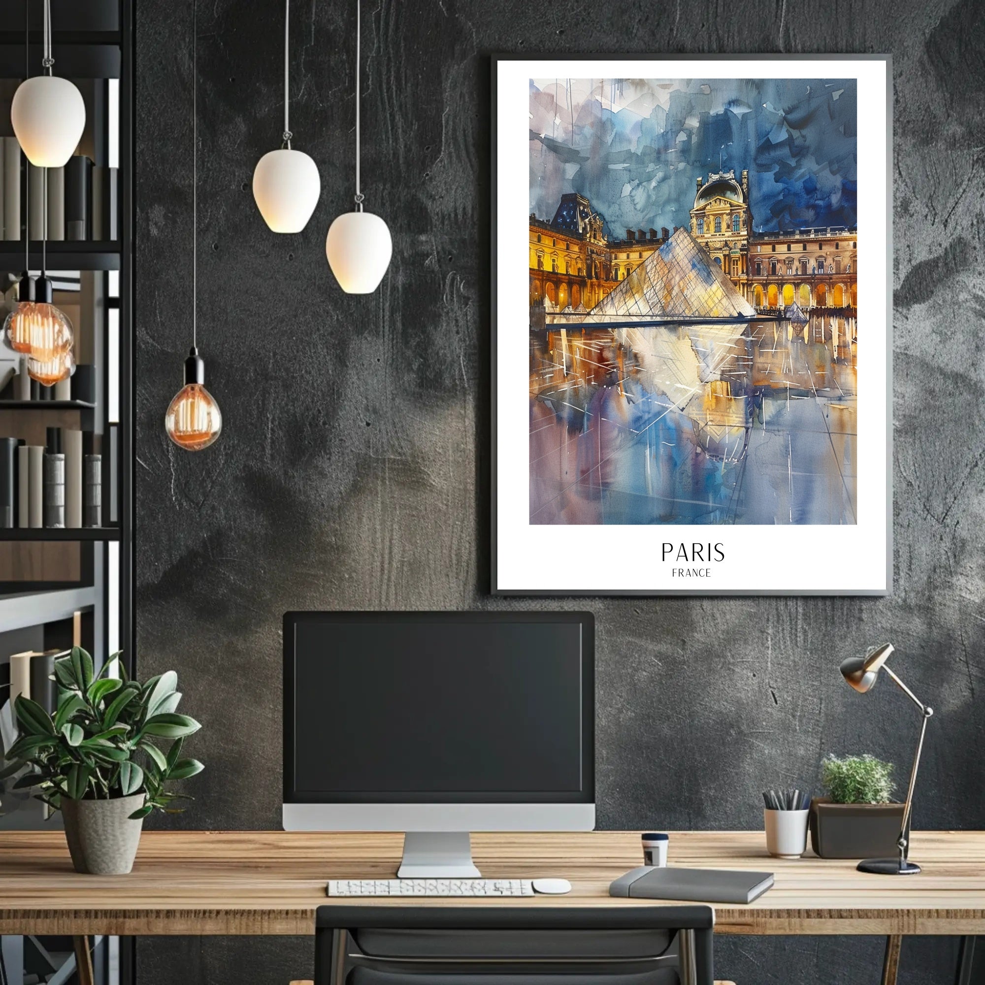 Louvre Pyramid at Night: Impressionistic Travel Poster PosterGoat