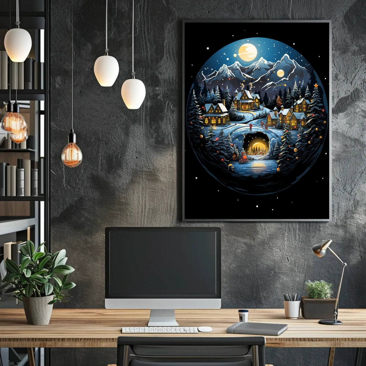 Winter Wonderland Village Enchantment: Abstract or Artistic Poster