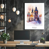 Prague's Charles Bridge Watercolor Urban or Cityscape Poster PosterGoat