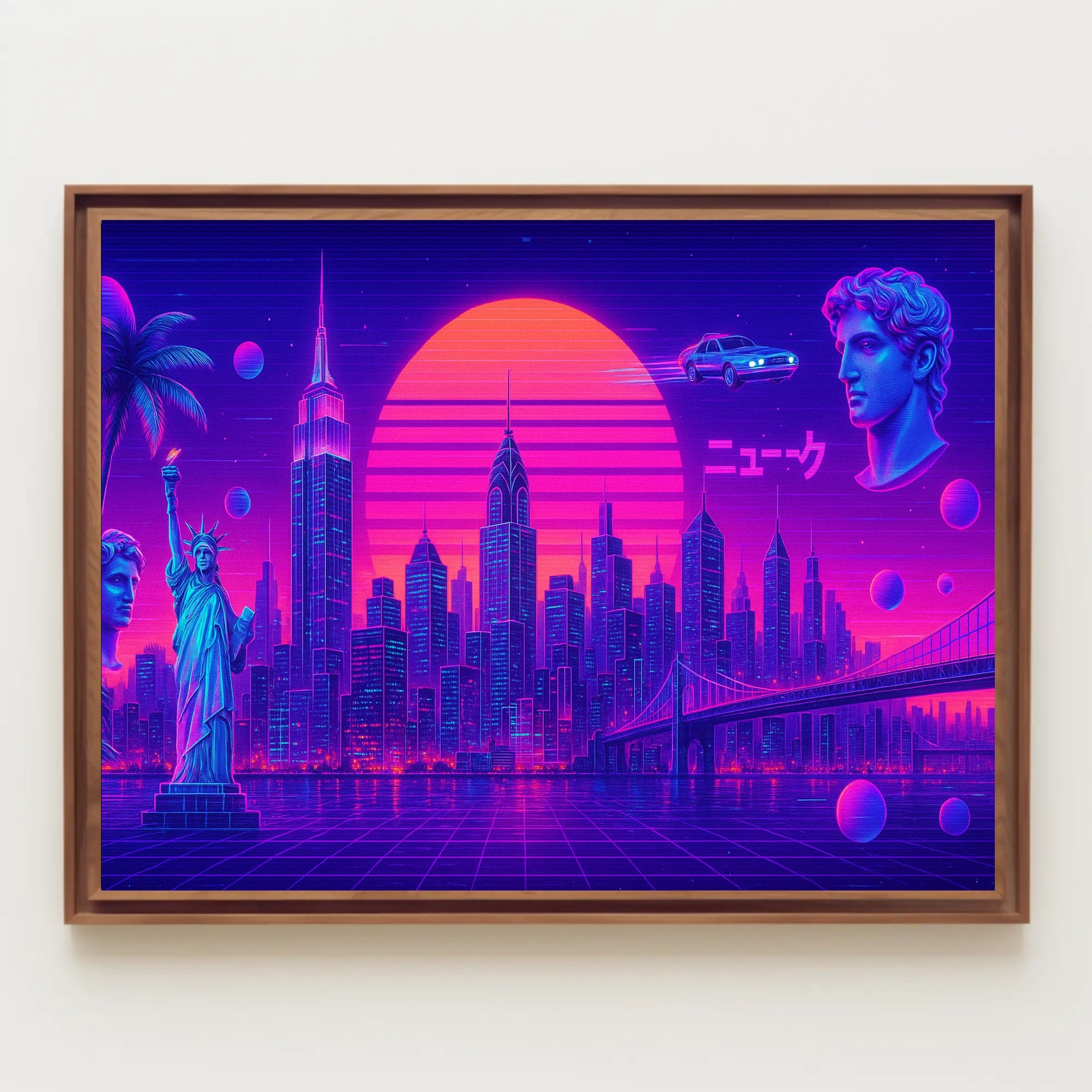 Neon Skyline Travel Poster Wall Art Print