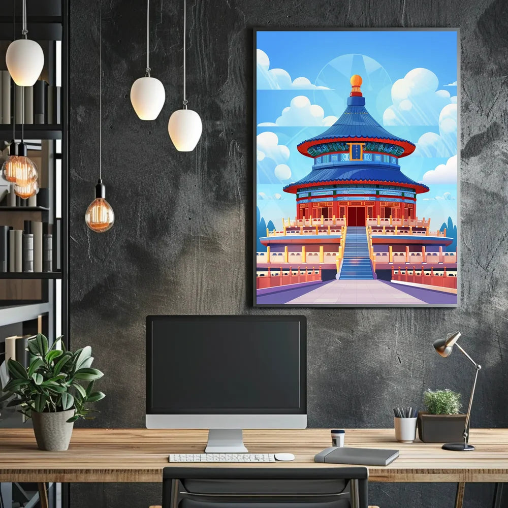 Temple of Heaven Vibrant Illustration Art Poster