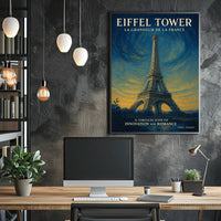 Eiffel Tower Under Starry Sky: Vintage Travel Poster
