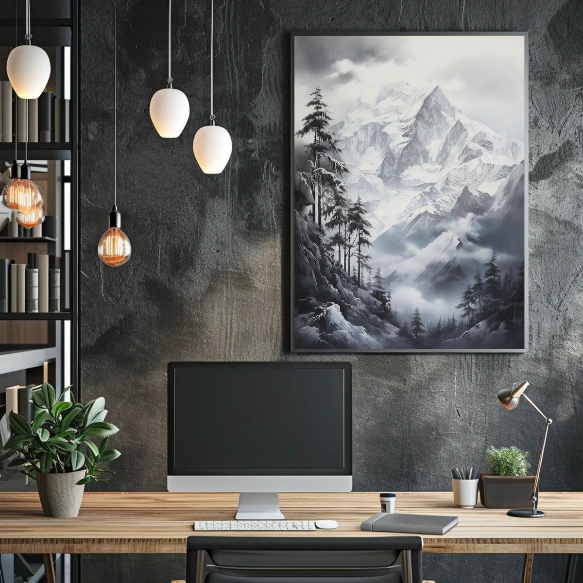 Majestic Snowy Mountainscape Scenic Art Poster