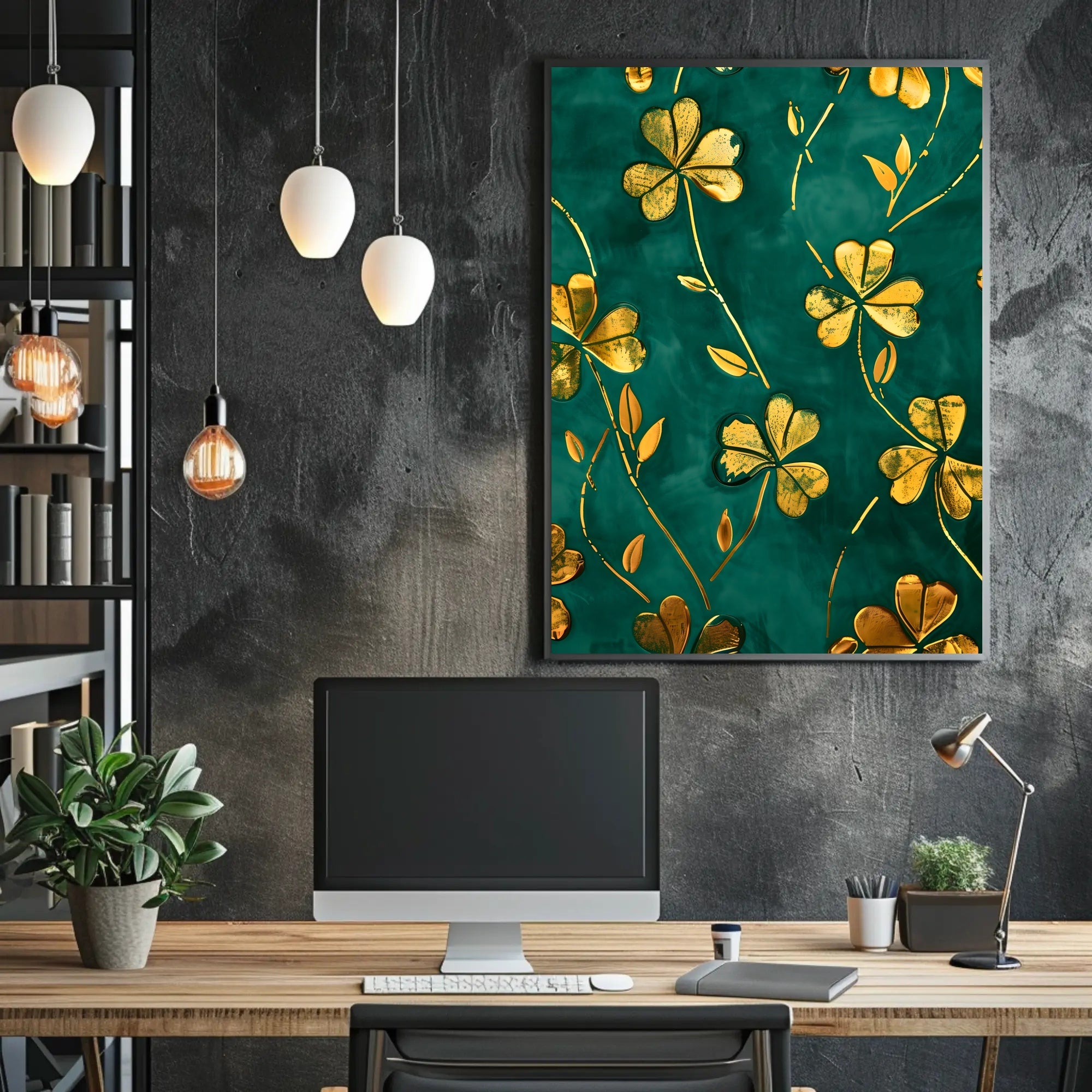 Golden Clovers Luxury Art Print Abstract or Artistic Poster