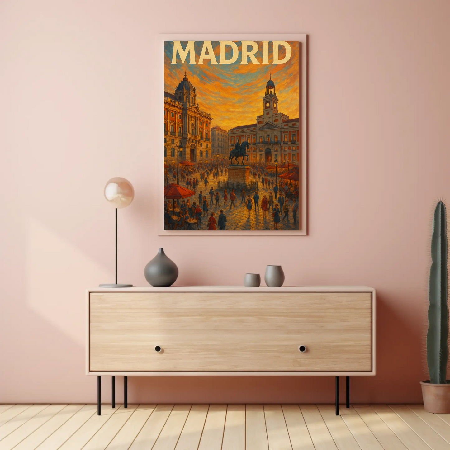 Madrid Plaza Evening Lights Travel Poster