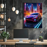 Futuristic Electric Car in the City Poster PosterGoat