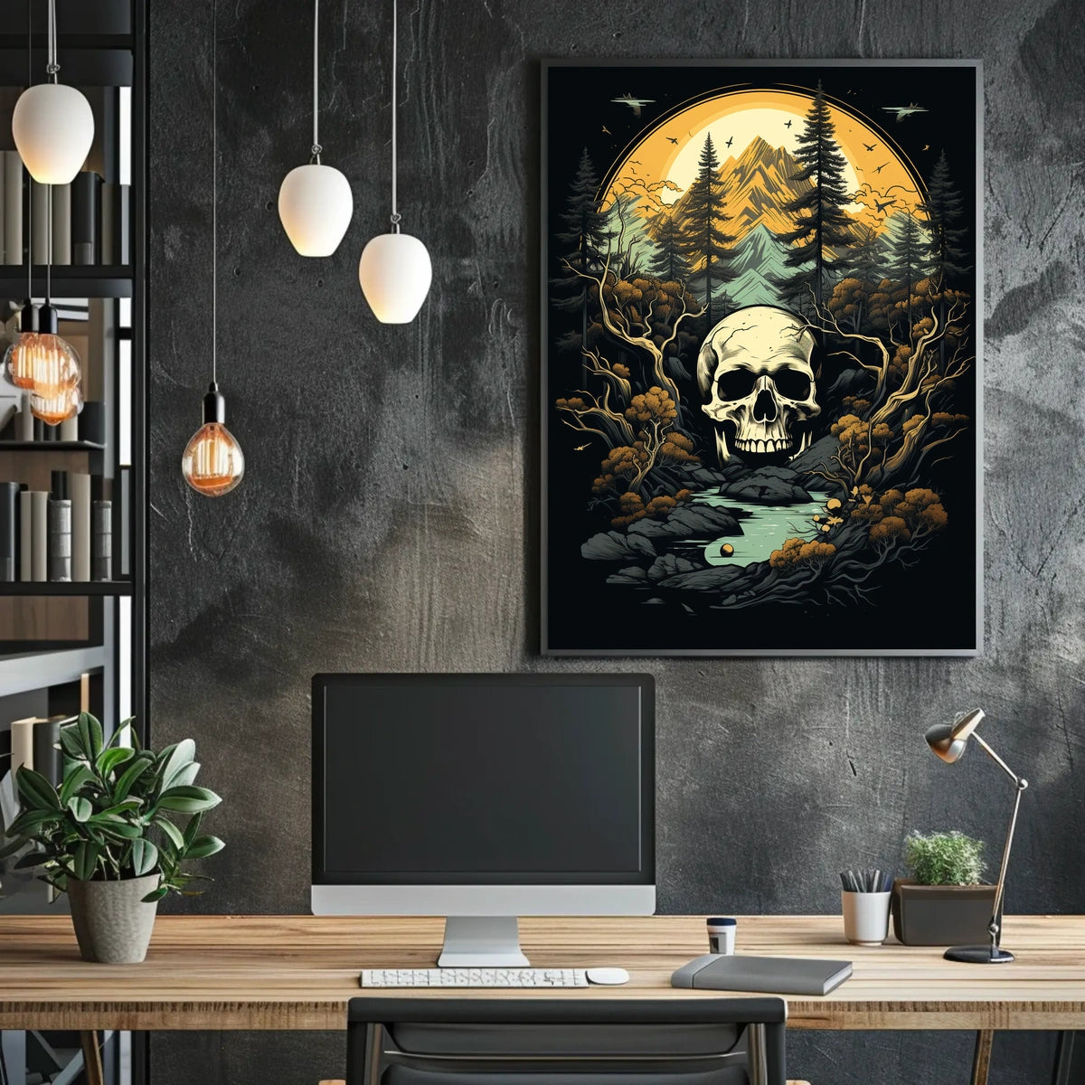 Dramatic Wilderness Skull Scene Art Print - Abstract, Artistic, or Pop Culture Poster