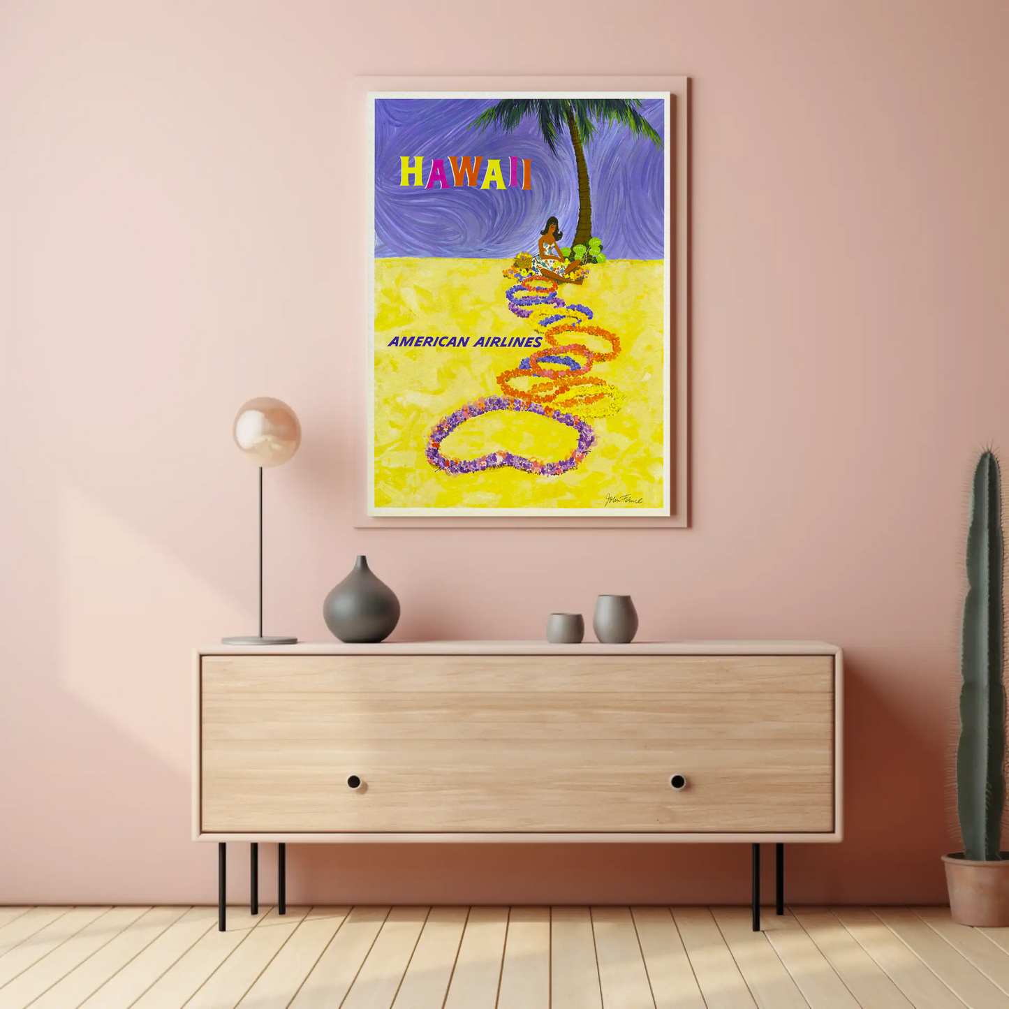Airline Hawaii Lei Beach Art Travel Poster
