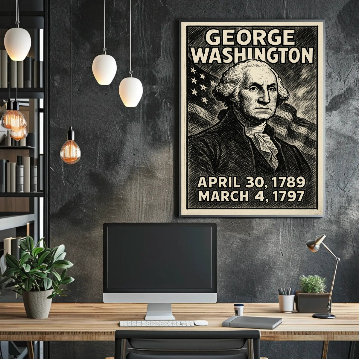 George Washington 1st President of the United States B & W Comic Sketch Poster