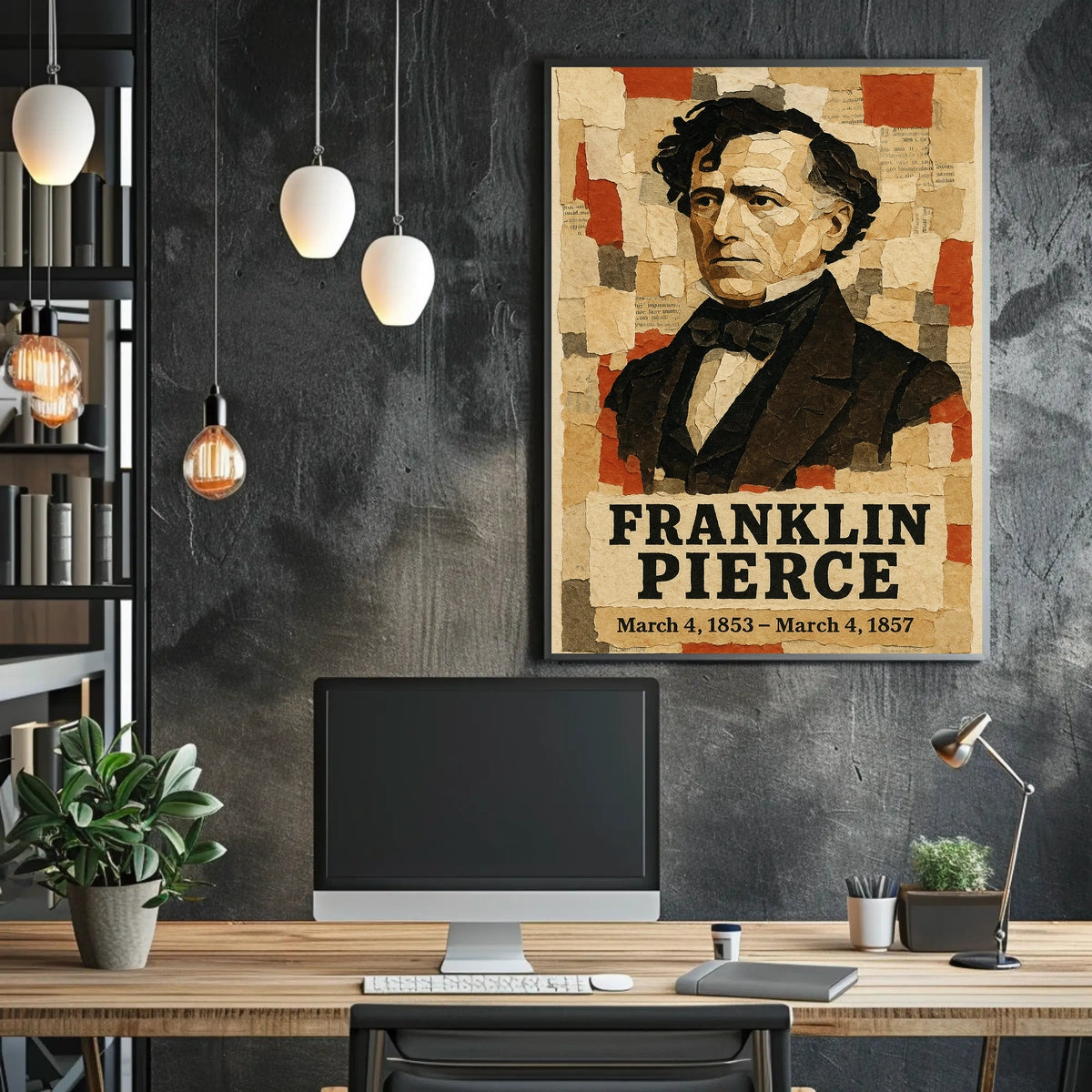 Franklin Pierce 14th President of the United States Layered paper Collage Poster