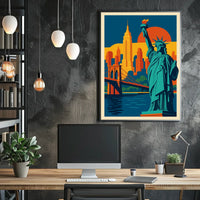 New York City Poster Retro Travel Skyline Wall Art