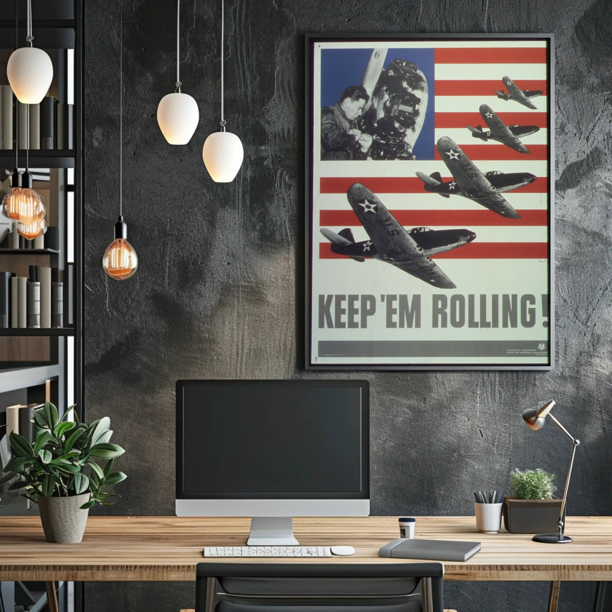 American Fighter Planes WWII Era Aviation Poster