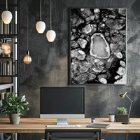 Stark Black and White Abstract Ice Formation Poster