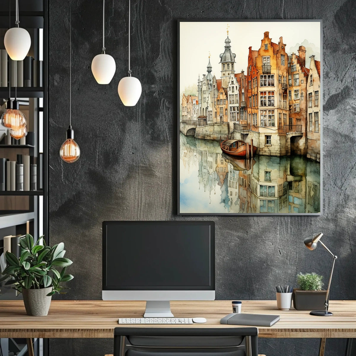 Renaissance Europe scene: Picturesque canal cultural heritage poster