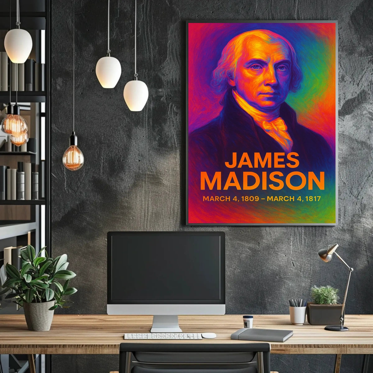 James Madison 4th President of the United States Neon Gradient Overlay Poster