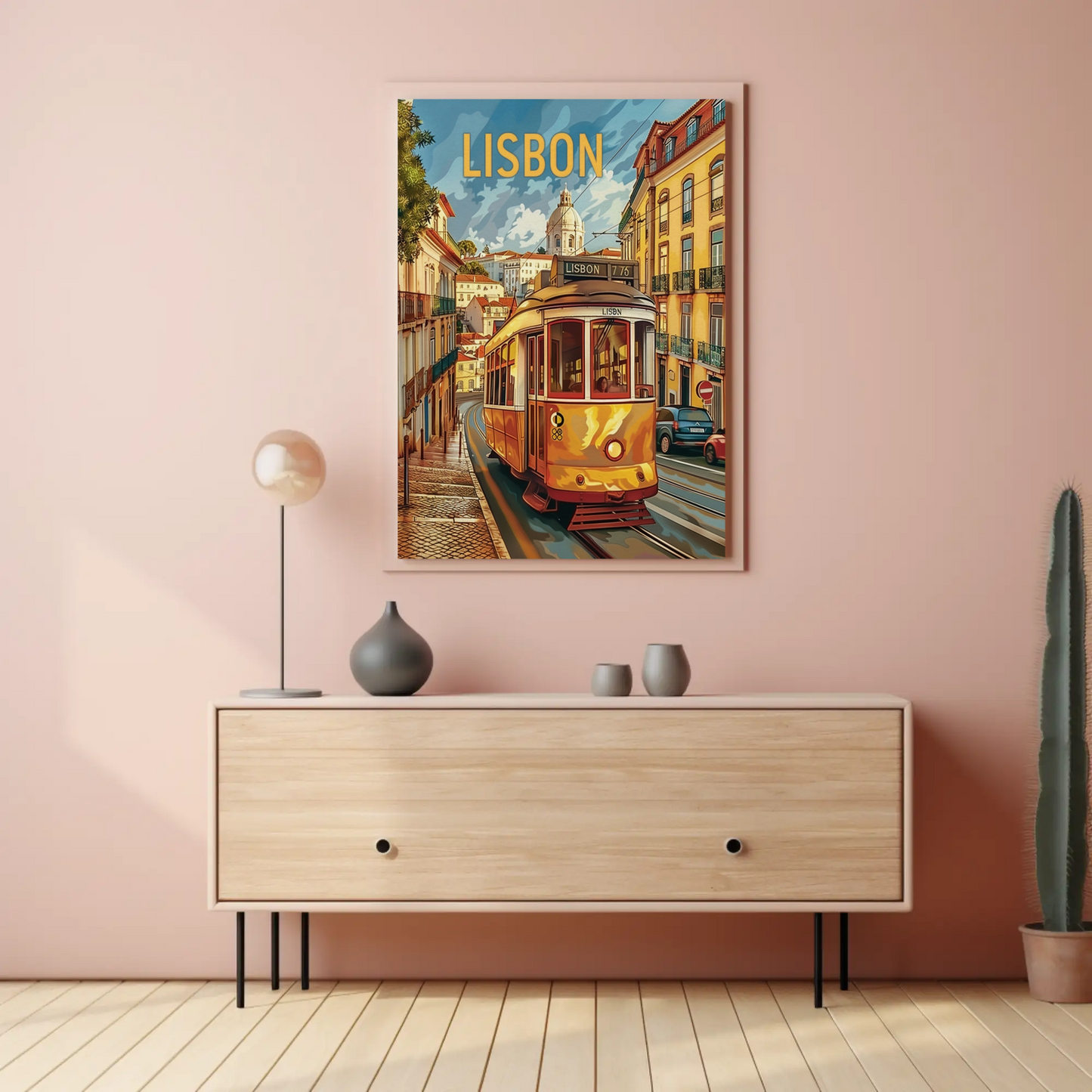 Lisbon Yellow Tram Cityscape Portugal Travel Poster